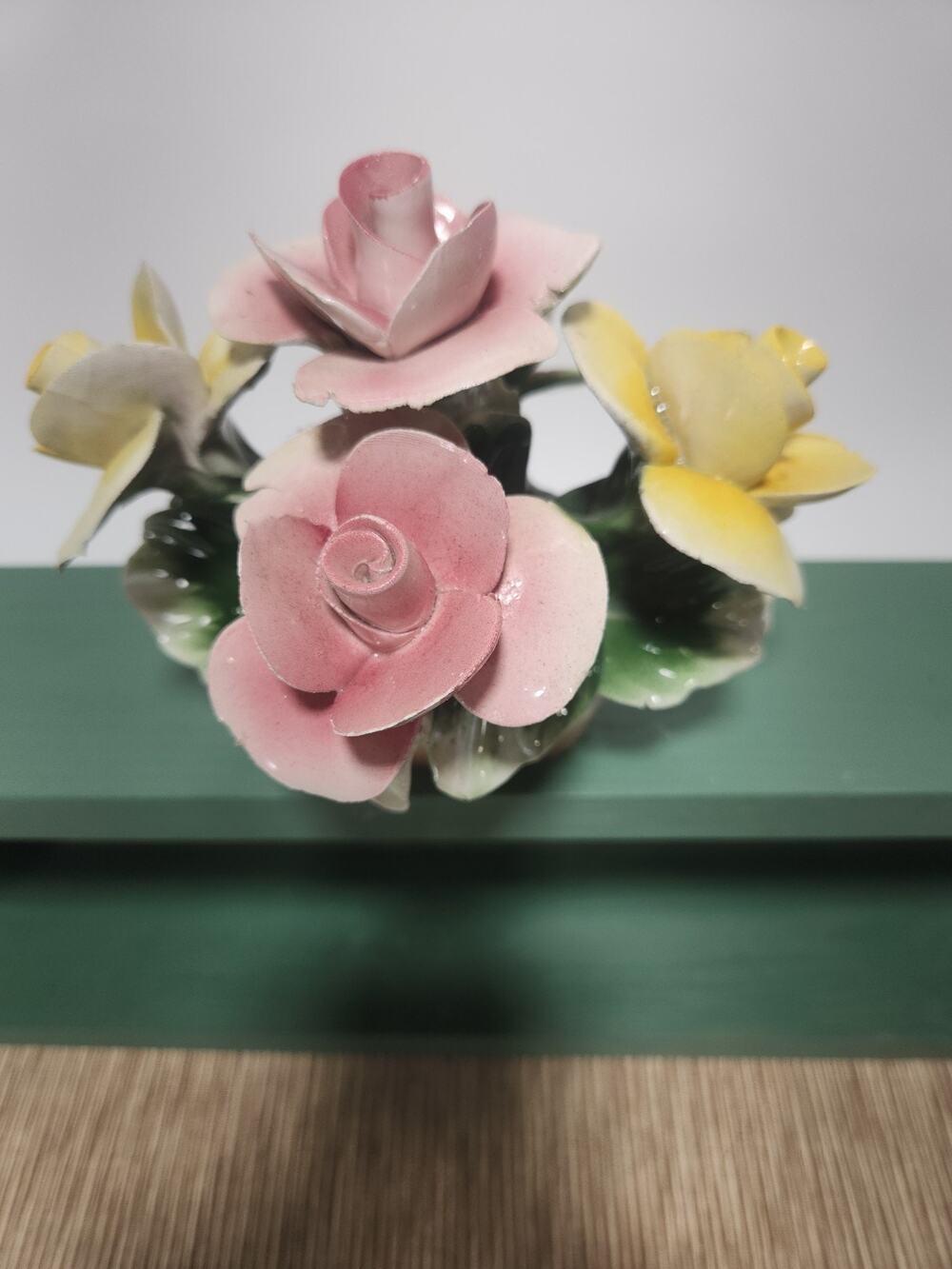 Vintage Nuova Capodimonte Italy Porcelain Floral Bouquet Pink Yellow Roses